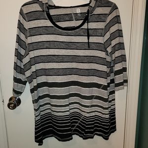 Avenue Black & Gray Stripped Hooded Shirt